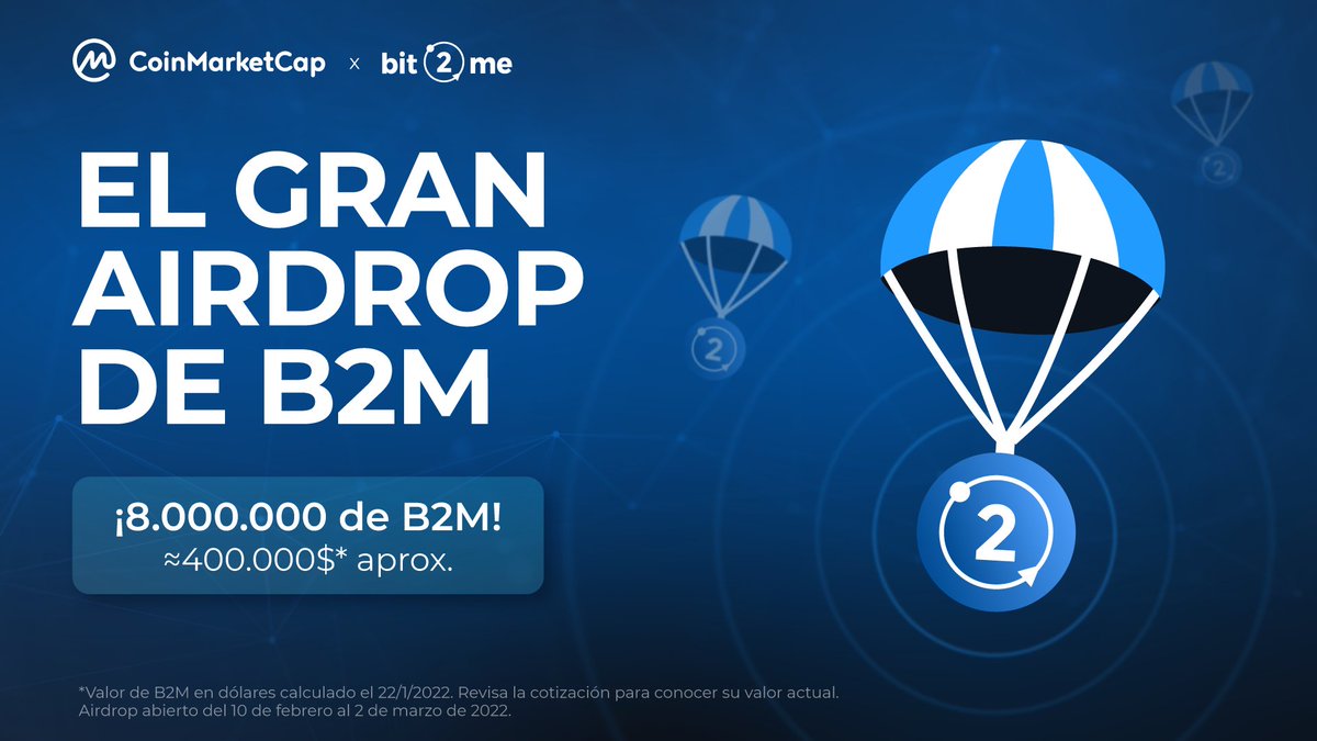 Aprende a PARTICIPAR en #TheGreatB2MAirdrop de <a href="/CoinMarketCap/">CoinMarketCap</a> en el que vamos a repartir 8.000.000 de B2M.
 
¡Quedan SOLO 7 DÍAS! 😱

👉 Sigue los pasos desde aquí: coinmarketcap.com/currencies/bit… 
▶️ Tutorial: youtu.be/jrTmlGqulBQ