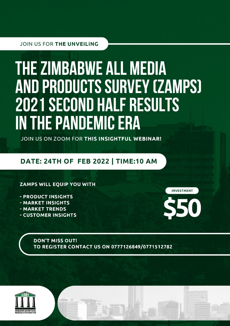 ToplineZimbabwe's tweet photo. 1 MORE DAY TO GO!!! The ZAMPS national media study results will be released at 10am, 24/02/22. Don't miss out on being a part of this exciting WEBINAR that will equip you with knowledge of national market trends.

#ZAMPS #Zimbabwemedia #TRSZimbabwe #Researchinsights https://t.co/mN0OT0cM7f