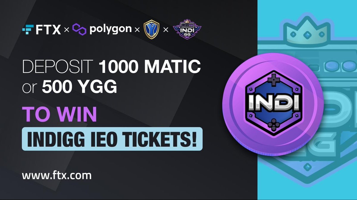 FTX_Official's tweet image. Deposit MATIC and YGG to win IndiGG IEO tickets! A total of 800 IEO tickets are up for grabs!
@0xPolygon @YieldGuild @YGGIndia
Campaign details: help.ftx.com/hc/en-us/artic…