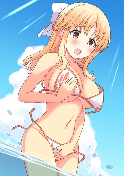 > 水着の紐が解けてしまって上も下も全部見えちゃう一歩手前の大ピンチな野々花さん
みたいなシチュのイラストをお願いします。 https://t.co/LXRSeQF55T 
お題ありがとうございます! 