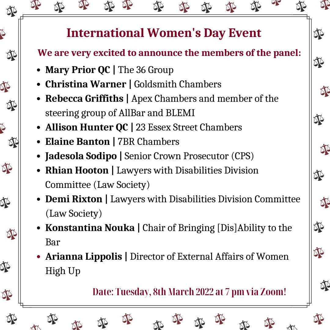 BDABarOrg's tweet image. We are very excited to confirm the panelists for the International Women's Day online event scheduled for Tuesday, 8th March 2022 at 7pm. We are delighted to be collaborating for this event with WOMEN HIGH UP!

Please register here: eventbrite.co.uk/e/internationa…