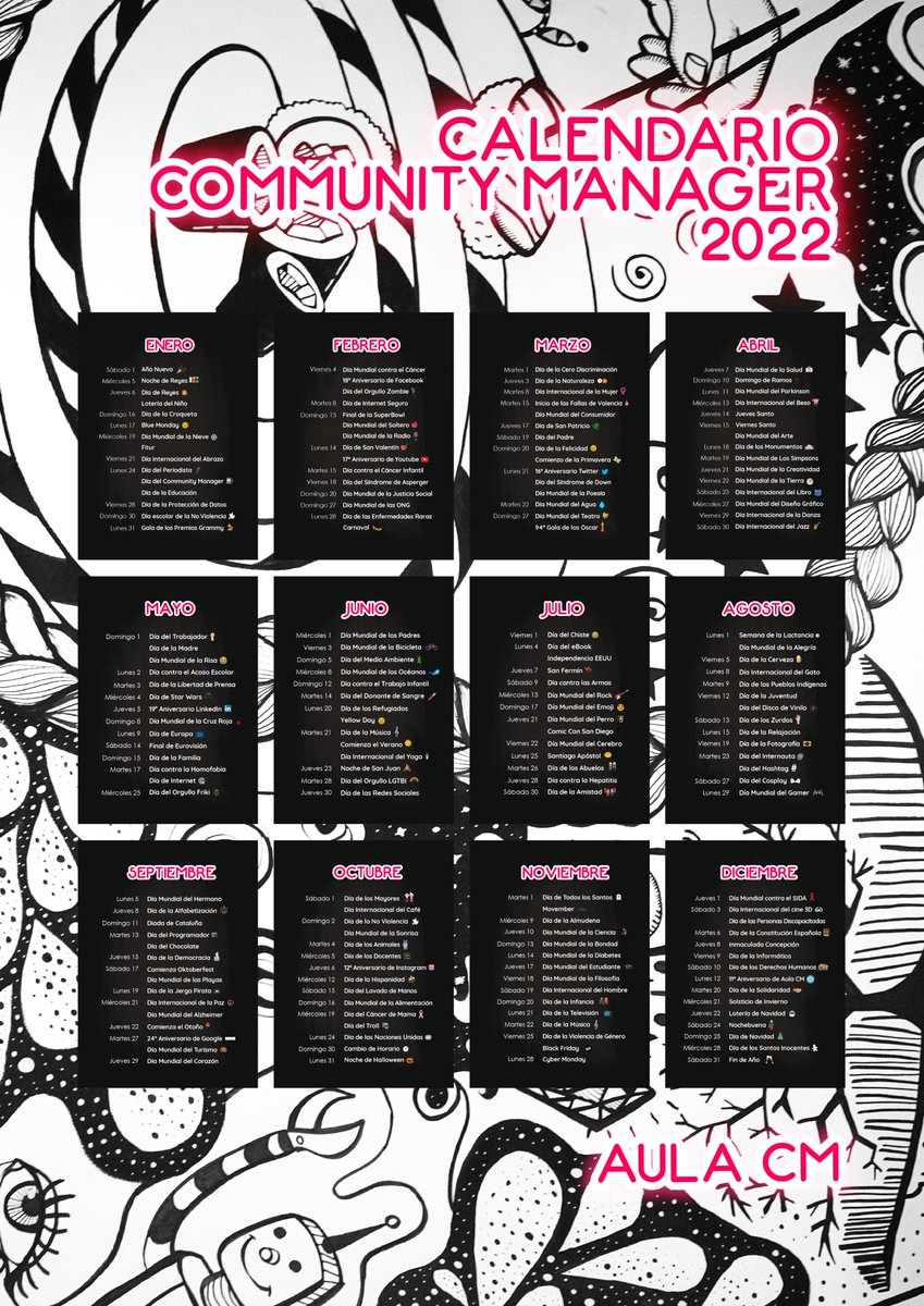 Estrenamos el nuevo #CalendarioCM 2022. Más de 100 fechas importantes para planificar contenidos, campañas, temas del momento y redes sociales.