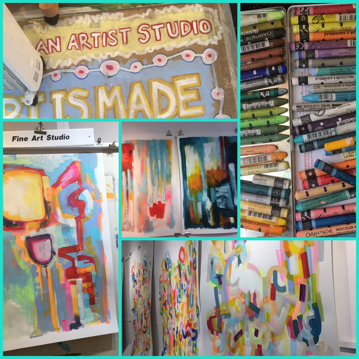 fotobuni's tweet photo. A benefit of artist friends is to spend time in a creative space! 
www.sharonjamesartist @sharonjamesartist on Insta #art #artist #creative #colourful @Lartishe @dorset_eye @womensart1 @designtaxi @AestheticaMag @southbankcentre @yuvalzommer @MoosAllain @storychaplain @ https://t.co/QwA8xoCJ0Y