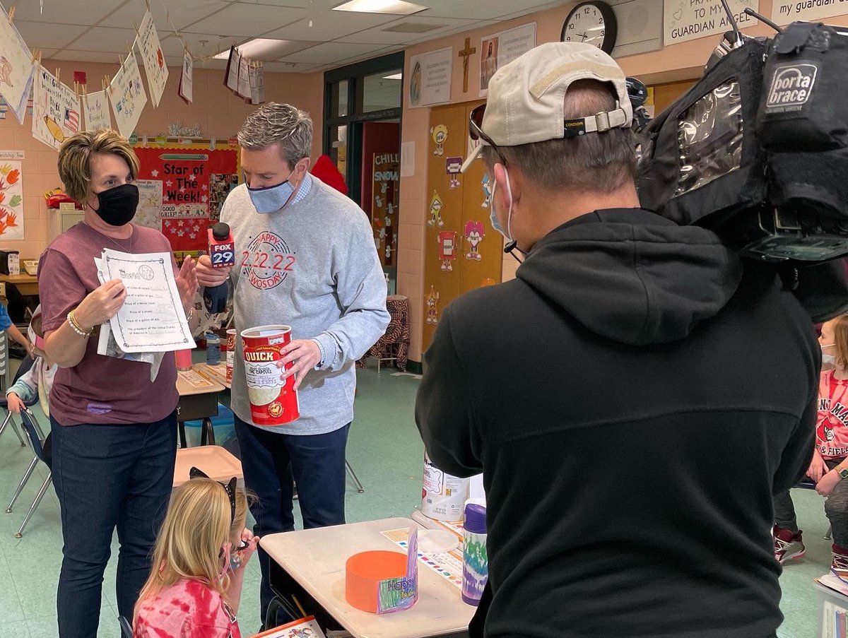 BobKellyFOX29's tweet photo. The students were so excited to celebrate TWOSday and make a time capsule that they will hide somewhere at home and open up when they are in high school!! #kellysclassroom #stmaximiliankolbe @FOX29philly https://t.co/pneUmYDs1F