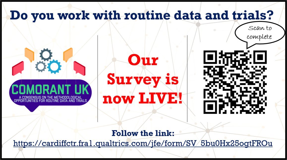 ComorantUK's tweet photo. CALLING all organisations that FUND, SUPPORT or PROVIDE DATA for #trials! We want to hear your questions and challenges related to #routinedata. Make sure your perspective is known! https://t.co/jyFPI0NMg1