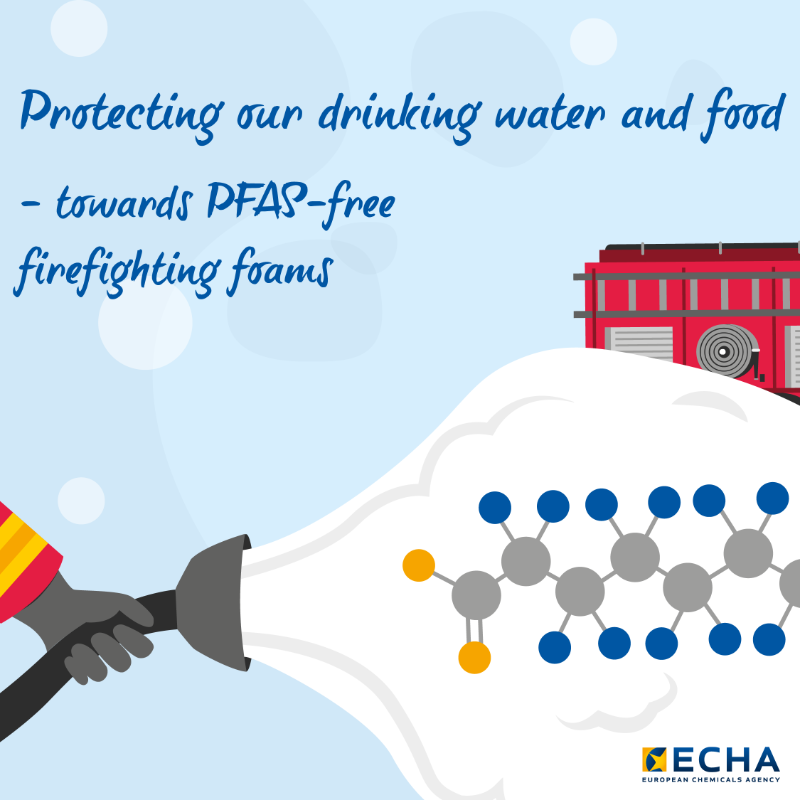EU_ECHA's tweet photo. 👉🏻A #PFAS-free environment is important to ensure safe food and #DrinkingWaterEU.

🛑We are proposing a ban of PFAS-based firefighting foams to stop these #ForeverChemicals from further contaminating the environment and risking our health.

#SaferChemicals #ZeroPollution