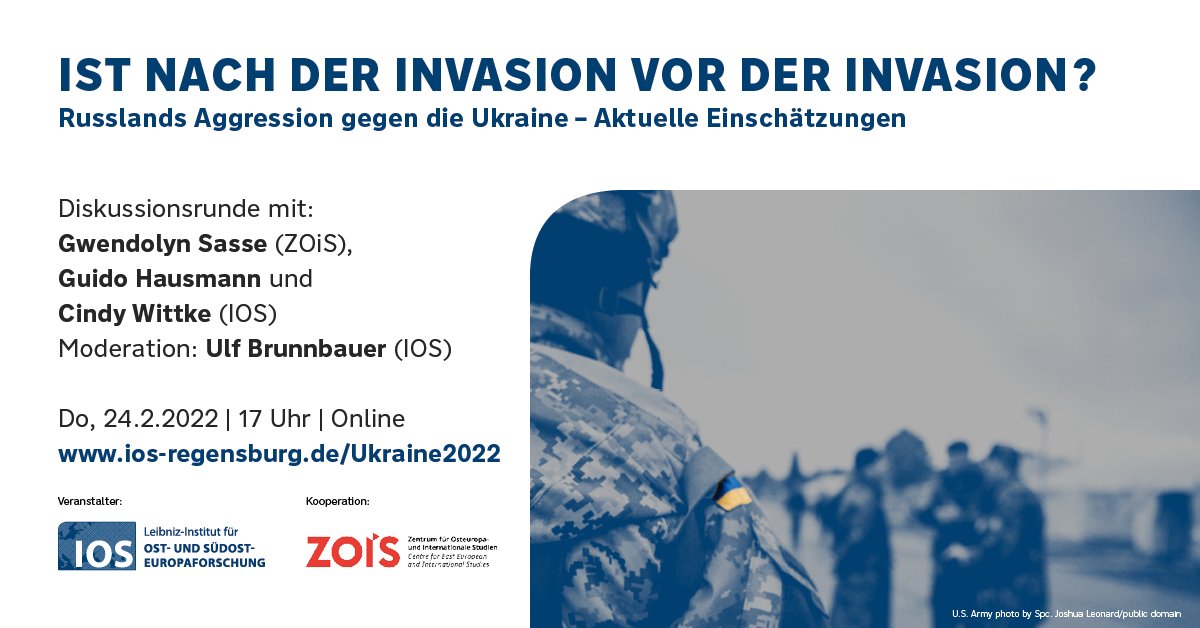 Ist nach der Invasion vor der Invasion?
Wir und <a href="/ZOiS_Berlin/">ZOiS - Zentrum für Osteuropa- u. int. Studien</a> diskutieren über den #UkraineKonflikt aus Perspektive von Geschichte, Politikwissenschaft und Völkerrecht. Mit <a href="/GwendolynSasse/">Gwendolyn Sasse</a> und Expert*innen des <a href="/LeibnizIOS/">Leibniz-Institut für Ost- & Südosteuropaforschung</a>. Morgen, 24.2. | 17:00 – online.
➡️ ostblog.hypotheses.org/2135