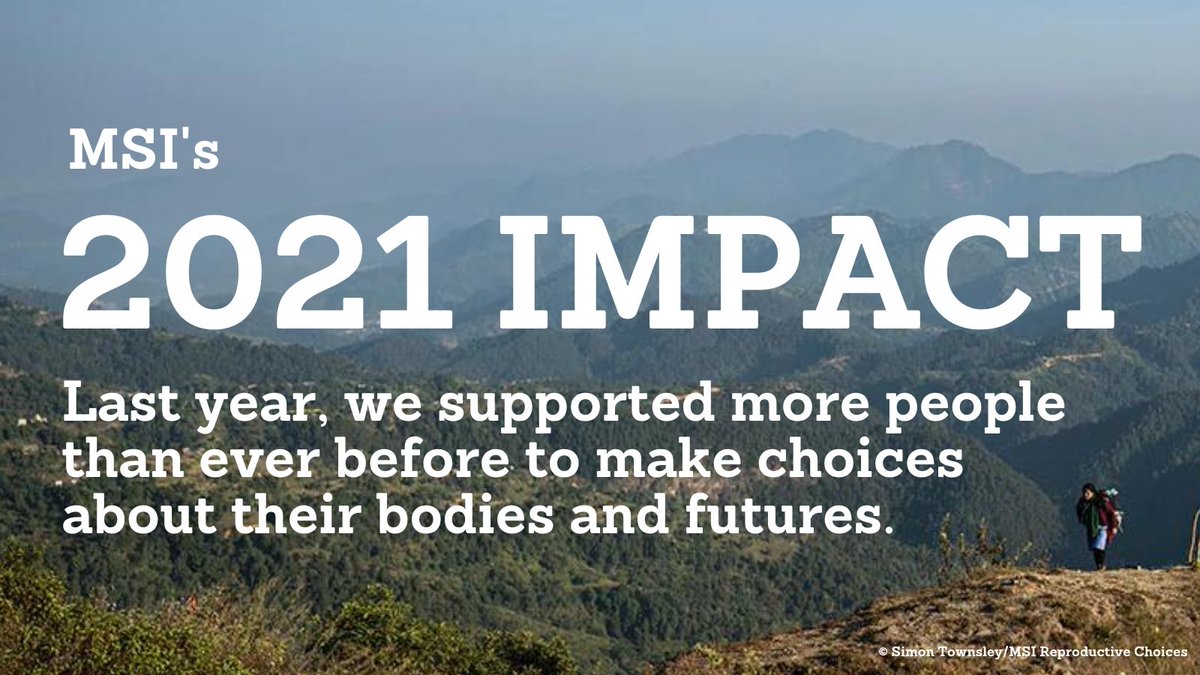 MSIchoices's tweet photo. In 2021, MSI supported more people than ever before with sexual and reproductive healthcare.🎉

Our providers went above and beyond to deliver reproductive choice to 67,000 people every day. 

Read more about our impact in our new two-pager:
https://t.co/4qi49rtke7 https://t.co/7RZndRQgBx