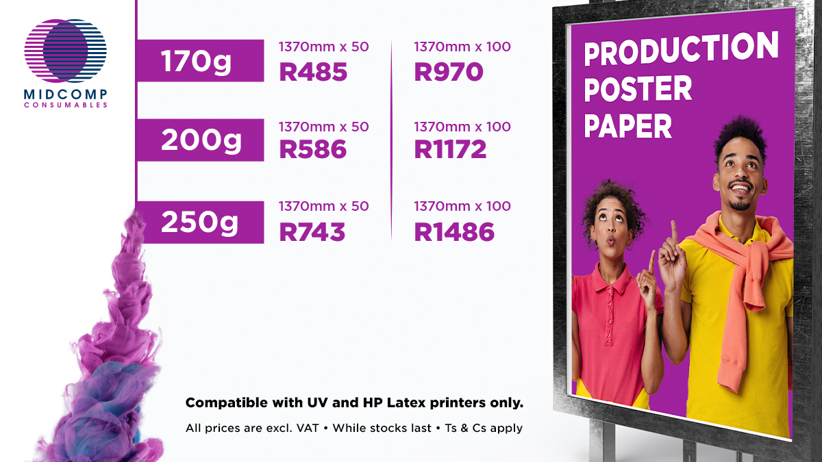 MidcompOfficial's tweet image. MEDIA DEALS - PRODUCTION POSTER PAPER
Take advantage of our current deals in various sizes. Place an order or request more info at consumables@midcomp.co.za midcomp.co.za/consumables-fo…
#posterpaper #printmedia #printsolutions