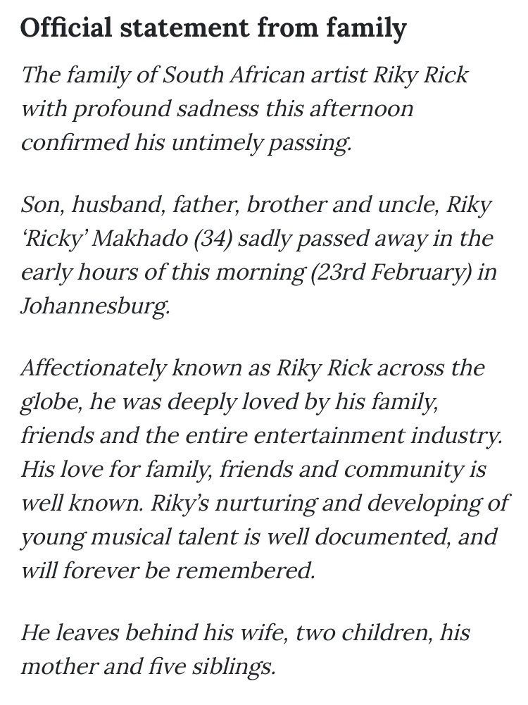 AndiMakinana's tweet photo. #RikyRick 🕊

Family statement https://t.co/22CooICocG