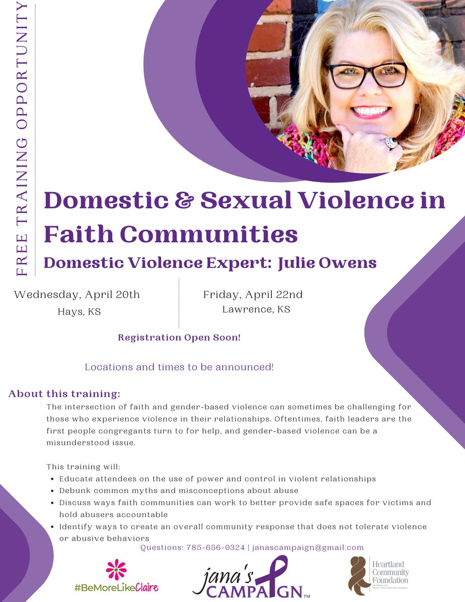 bmlclaire's tweet photo. Save the Date! Join domestic violence expert, Julie Owens, as she discusses domestic and sexual violence in faith communities. This FREE training opportunity is open to ALL. Registration opens soon! Extend this invitation to your friends, family or faith community. https://t.co/5MyoY9ngtK