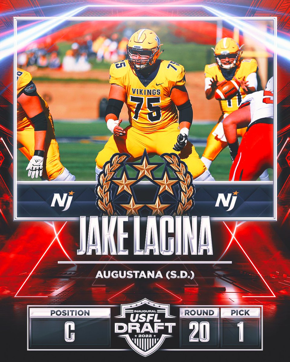 The FIRST Center taken in the #USFLDraft!

The Generals have selected Jake Lacina #InTheTrenches ⭐️⭐️⭐️⭐️⭐️