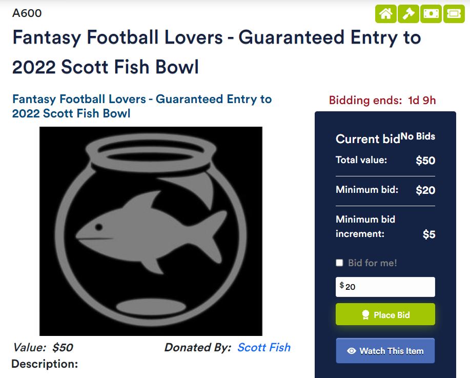 Hey Fantasy Football Fans! Look what <a href="/ScottFish24/">Scott Fish</a> donated to our silent auction block again this year!  Thank you Scott - so cool how you drive charitable initiatives with SFB. We had to put a value but we know it is PRICELSS! tinyurl.com/yc8cxtay