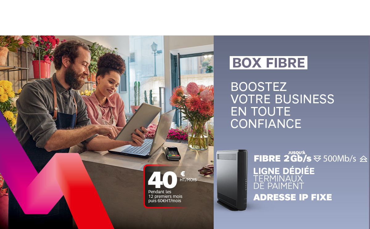 SFR_Business's tweet photo. Commencez sereinement votre #TransformationNumérique avec la #BoxFibre à 40€HT/mois !

💻 Une adresse IP fixe, indispensable aux pros et une ligne dédiée aux terminaux de paiement ou téléalarmes 💳, compatible avec vos équipements existants !

https://t.co/j6TYnJqAjp https://t.co/7Zg7Q6ASY3