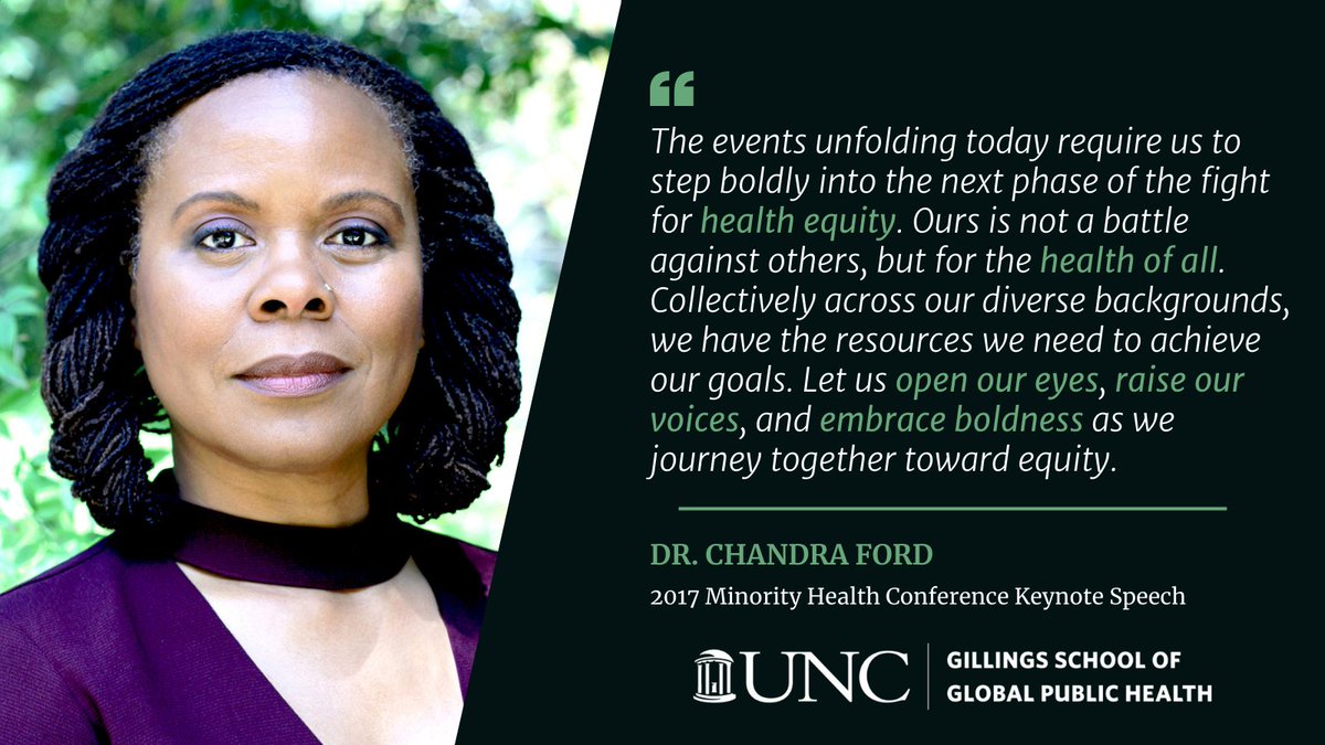 UNC Public Health (@uncpublichealth) on Twitter photo In honor of #BlackHistoryMonth and #MinorityHealthConference on Feb. 24-25, we celebrate <a href="/DrChandraFord/">Chandra L. Ford, PhD, MPH, MLIS</a>, founder of <a href="/RacialHealthEq/">Racial Health Equity</a>, #GillingsAlum and <a href="/MHC_UNC/">UNC Minority Health Conference</a> 2017 keynote speaker. Thank you for your outstanding research and advocacy in advancing health equity in public health! In honor of #BlackHistoryMonth and #MinorityHealthConference on Feb. 24-25, we celebrate <a href="/DrChandraFord/">Chandra L. Ford, PhD, MPH, MLIS</a>, founder of <a href="/RacialHealthEq/">Racial Health Equity</a>, #GillingsAlum and <a href="/MHC_UNC/">UNC Minority Health Conference</a> 2017 keynote speaker. Thank you for your outstanding research and advocacy in advancing health equity in public health!