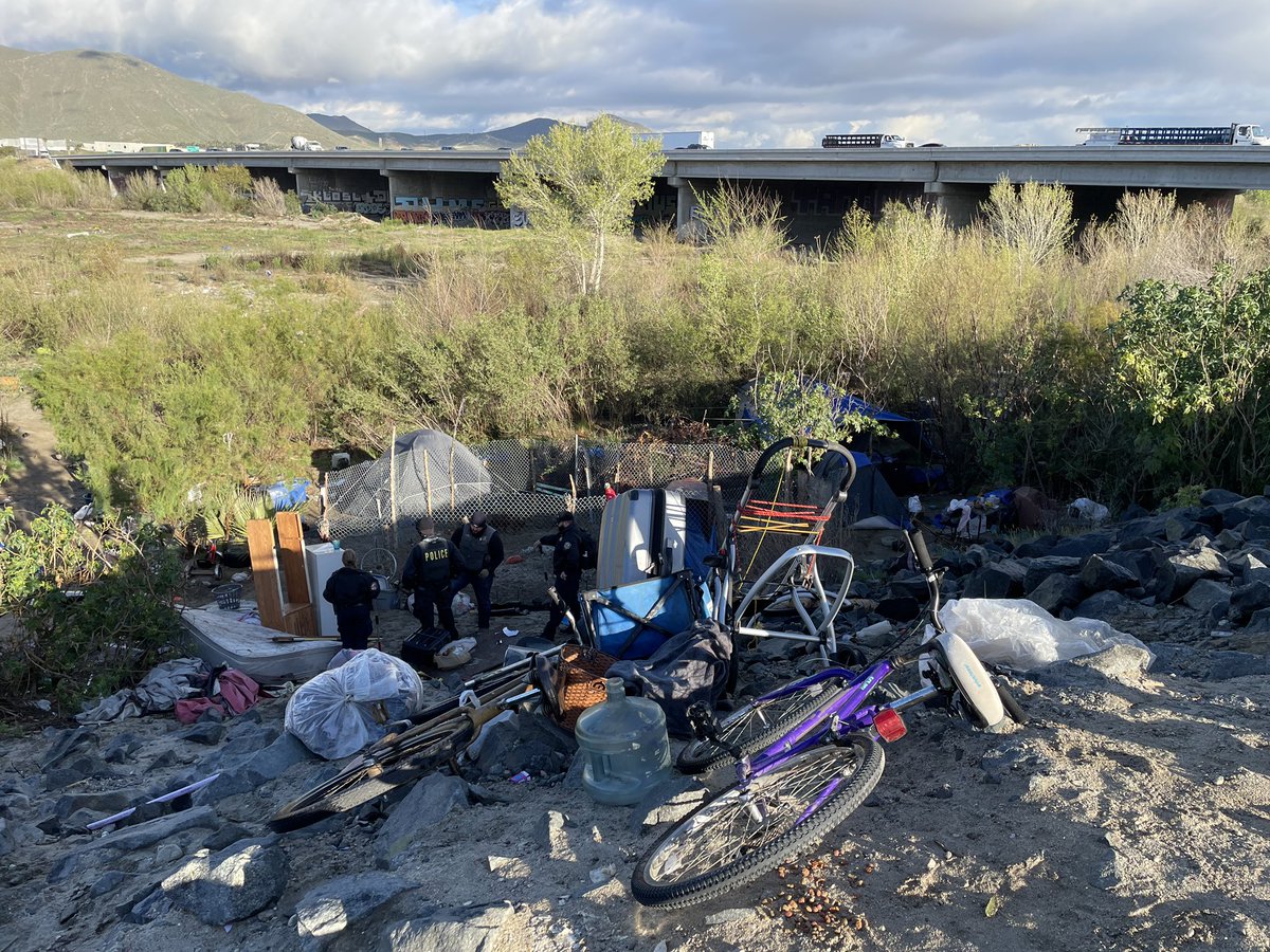 RivcoCoC's tweet photo. Large encampment found at the river bottom off the 60 freeway. This year the count is even more critical to assess the impact of the COVID-19 pandemic. The count also helps agencies better target where resources should be placed and track progress. #MoreThanACount #RivCoNow https://t.co/7ic88KitPl