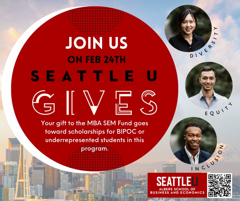 Join us tomorrow for Seattle U Gives, the day when your generosity and support make a difference! ⁠
Learn more and become a Social Ambassador l8r.it/ilOn 
#giveback #socialgood #charity #seattleu #sportbiz #highered #seattleualbers #inclusion #diversity