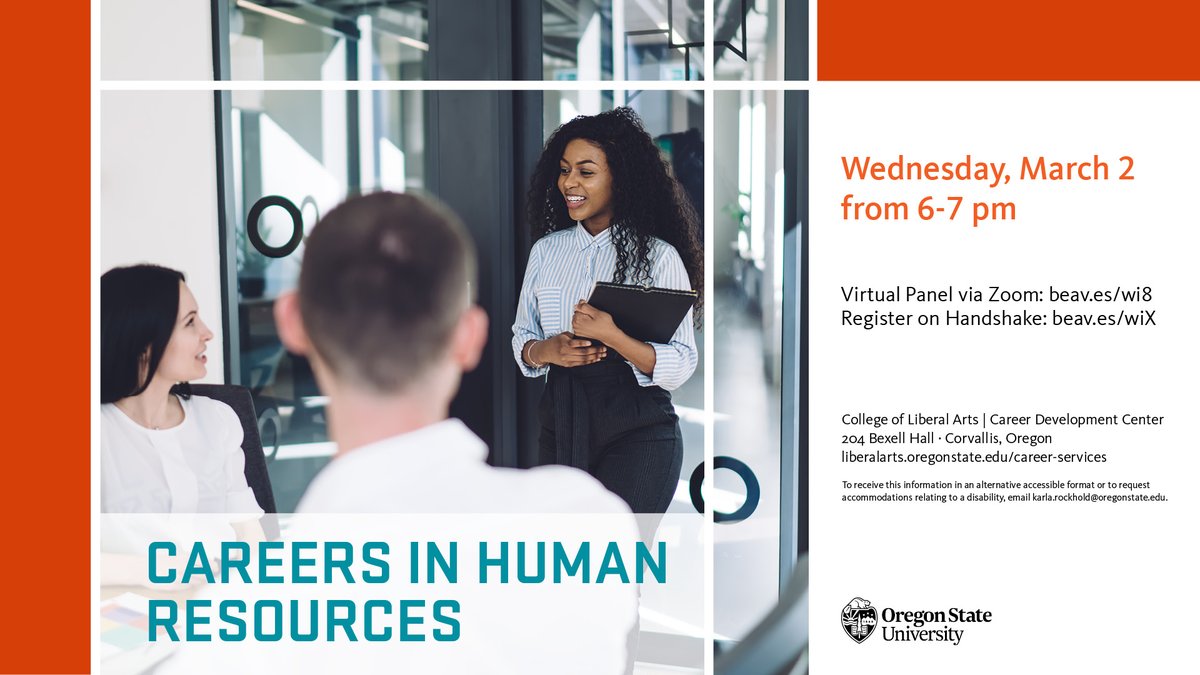 liberalartsosu's tweet photo. Careers in Human Resources: Panel Talk
3/2 @ 6pm | Free | livestream

Meet HR professionals from a wide variety of fields and learn how you can enter this growing and well-paid field open to all majors.
https://t.co/rmcaNWfpeP https://t.co/iOUU4mTSwI