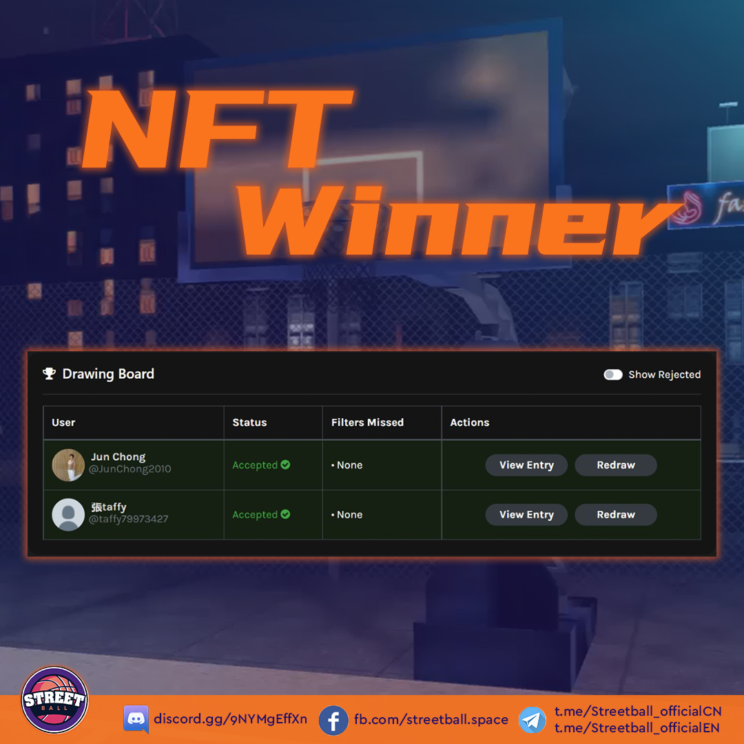 streetballspace's tweet photo. Here's our 12 luckiest Ballers!! Thanks for all the participant! See you at next campagin🚀

Congratulation 🏀,
All winners may fill up our google form to claim the prize, link below ⬇️
https://t.co/4a2EWxOgWT

Please note that, #NFTs can be claim after 1st Phase of NFTs mint. https://t.co/I9eGl3K6Kk