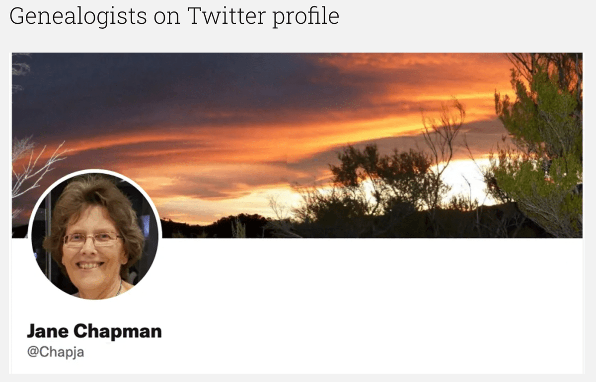 Today's #GenealogistsOnTwitter profile is Jane Chapman <a href="/Chapja/">jacinto</a> whose #genealogy research spans the globe – the United Kingdom, United States, New Zealand, Australia, and Ireland. Read more... cooladventures.com/genealogists-o… #familyhistory