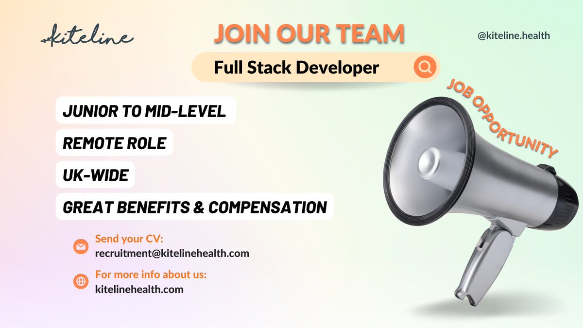 KitelineHealth's tweet photo. 🎉 WE'RE #HIRING! 🎉 

https://t.co/VzuGaPTR2W

🔎 Junior to mid-level #FullStackDeveloper 
💻 2+ yrs development experience
📍 Fully remote, UK-wide
💸 £40,000 - £55,000 p.a. (depending on xp)

CLOSING DATE: 23 March 2022. #HIRINGNOW #Techjobs #HealthTech #jobsUK #Socialimpact https://t.co/fFmYOJOXse