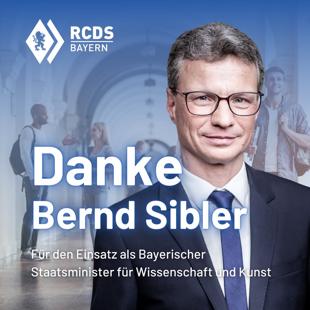 Danke Bernd Sibler für den Einsatz als Bayerischer Staatsminister für Wissenschaft und Kunst, insbesondere für den Einsatz für unsere Hochschulen und den #RCDS! 👏🏼 Viel Erfolg und alles Gute für die Zukunft! 🍀