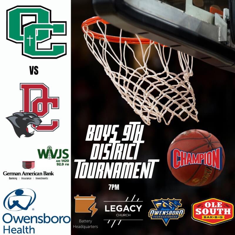 1027TheGame's tweet photo. Catholic takes on DC TONIGHT in the9th District 1st round BTYB Owensboro Health, @_GermanAmerican, Battery Headquarters, @legacy Owensboro, @OwensboroTB, @ChampionFord, &amp; Ole South BBQ!!
📍Daviess County High School
📻 92.9 fm
📱Owensboro Radio App
💻https://t.co/nZLDF1FcZY https://t.co/zOCYiZfLWj