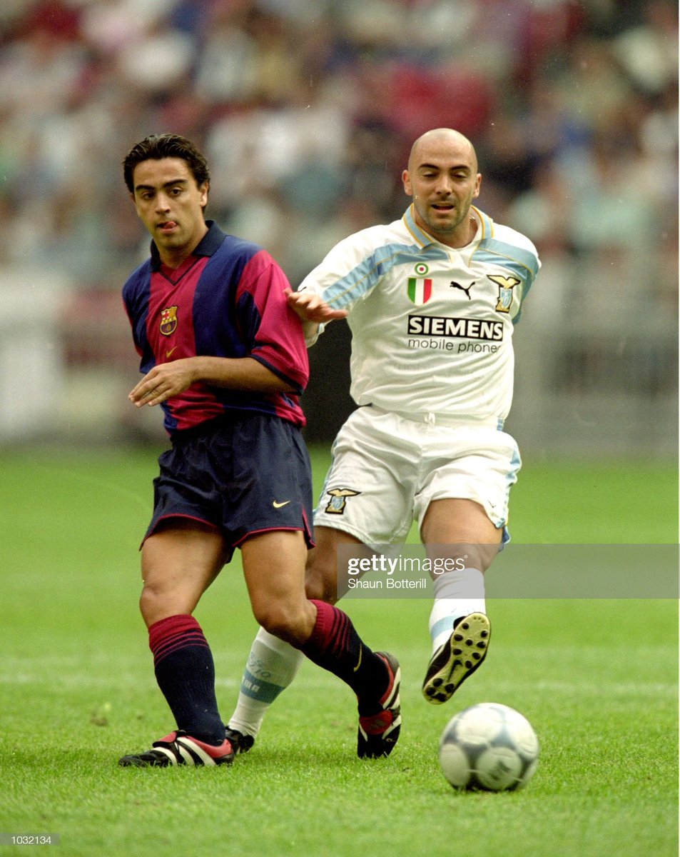 #5August 2000: #Xavi of #Barcelona tussles for the ball with Ivan De La Pena of #Lazio during the Pre-Season Friendly Tournament match at the Amsterdam ArenA, in Amsterdam, Holland. The match ended in a 3-3 draw #5agosto