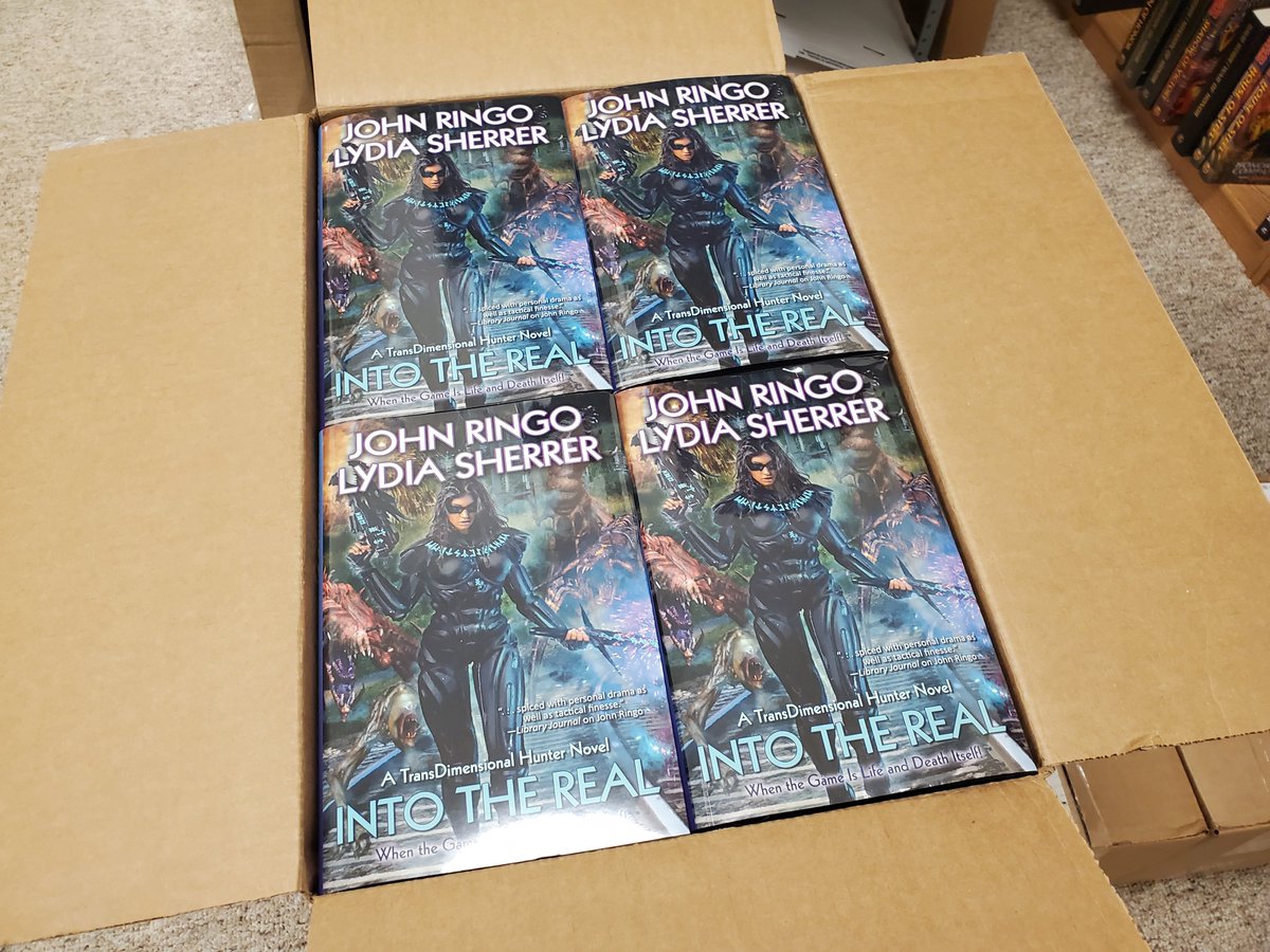 BaenBooks's tweet photo. You just gotta love that fresh off the press smell!

Copies of three of our April releases, #IntoTheReal, Calabar's War, and #RichMansSky, just arrived in the Baen offices.

We can't wait for all of you to be able to get your hands on these beauties as well. https://t.co/XZR00sZeus