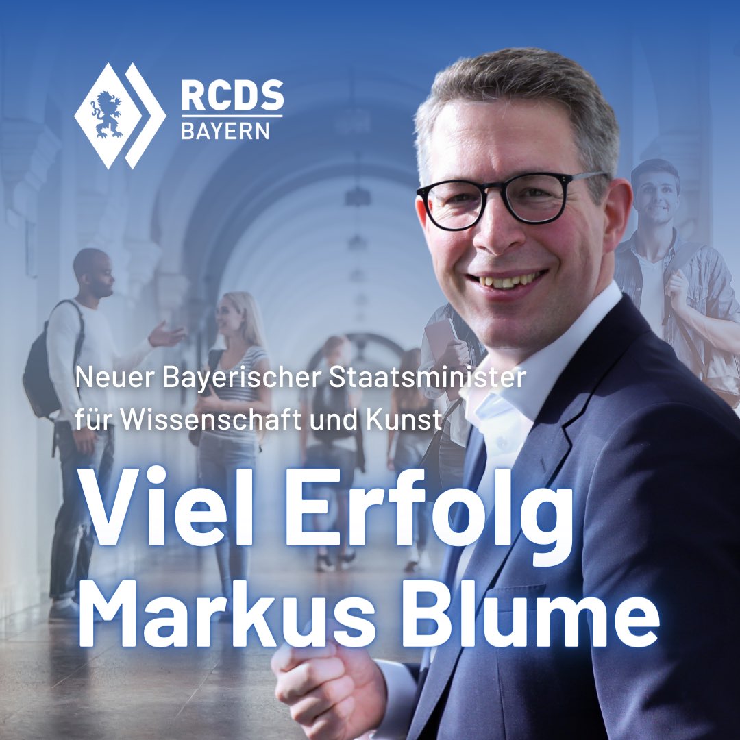 Herzlichen Glückwunsch <a href="/MarkusBlume/">Markus Blume</a> und viel Erfolg als neuer Staatsminister für Wissenschaft und Kunst!🚀 Wir freuen uns auf die weitere Zusammenarbeit und spannende zukünftige Projekte! 💪🏼