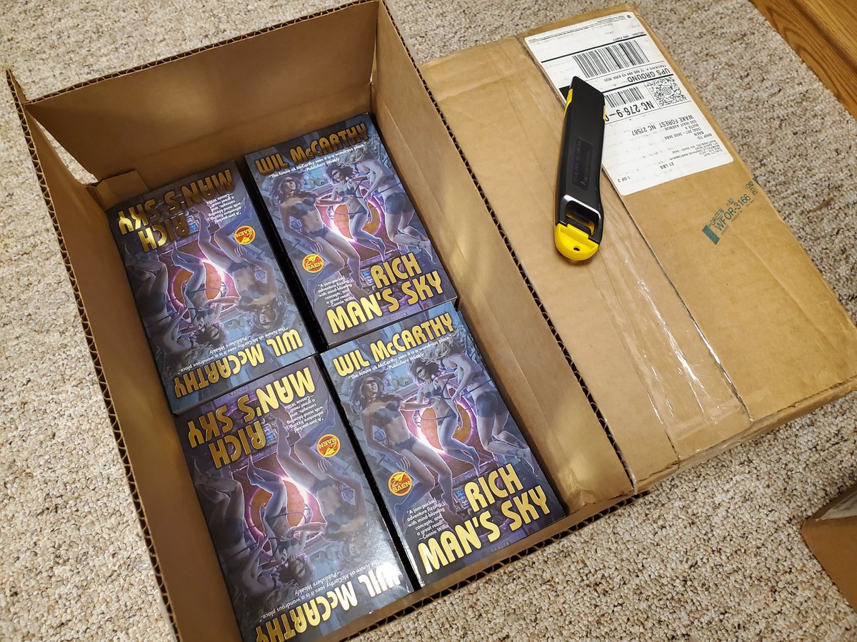 BaenBooks's tweet photo. You just gotta love that fresh off the press smell!

Copies of three of our April releases, #IntoTheReal, Calabar's War, and #RichMansSky, just arrived in the Baen offices.

We can't wait for all of you to be able to get your hands on these beauties as well. https://t.co/XZR00sZeus