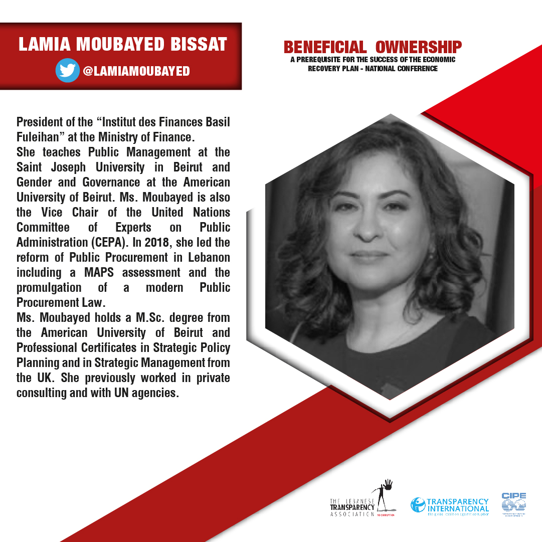 TI_Lebanon's tweet photo. Lastly, we are pleased to introduce you to our honourable speakers who will be presenting their keynote talks in our #BOtransparency national conference in the 3rd session "Beneficial Ownership Information in Public Procurement".

@elellieh | @LamiaMoubayed https://t.co/N3YWKFULqV