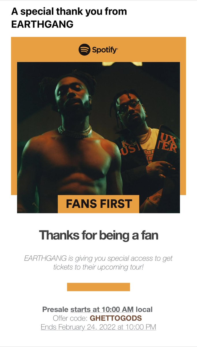 EarthGang's tweet photo. #SpotifyFanFirst it you cop a ticket screen shot us! #BioDeGhettoable Tour will be special one! #GhettoGods this Friday https://t.co/nv5I5HkbYI