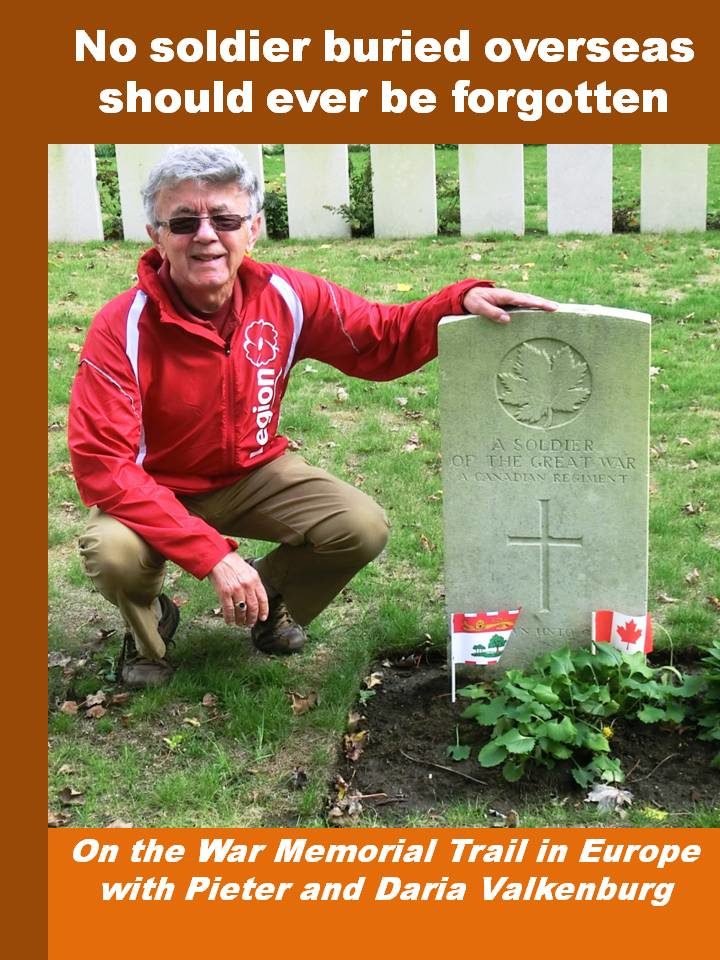 Pieter &amp; Daria Valkenburg have been researching the names on PEI cenotaphs for 6yrs to bring their stories to life &amp; identify their final resting place. This book tells the story of their journey through Europe to find the graves of these fallen Canadians. nosoldierforgotten.com