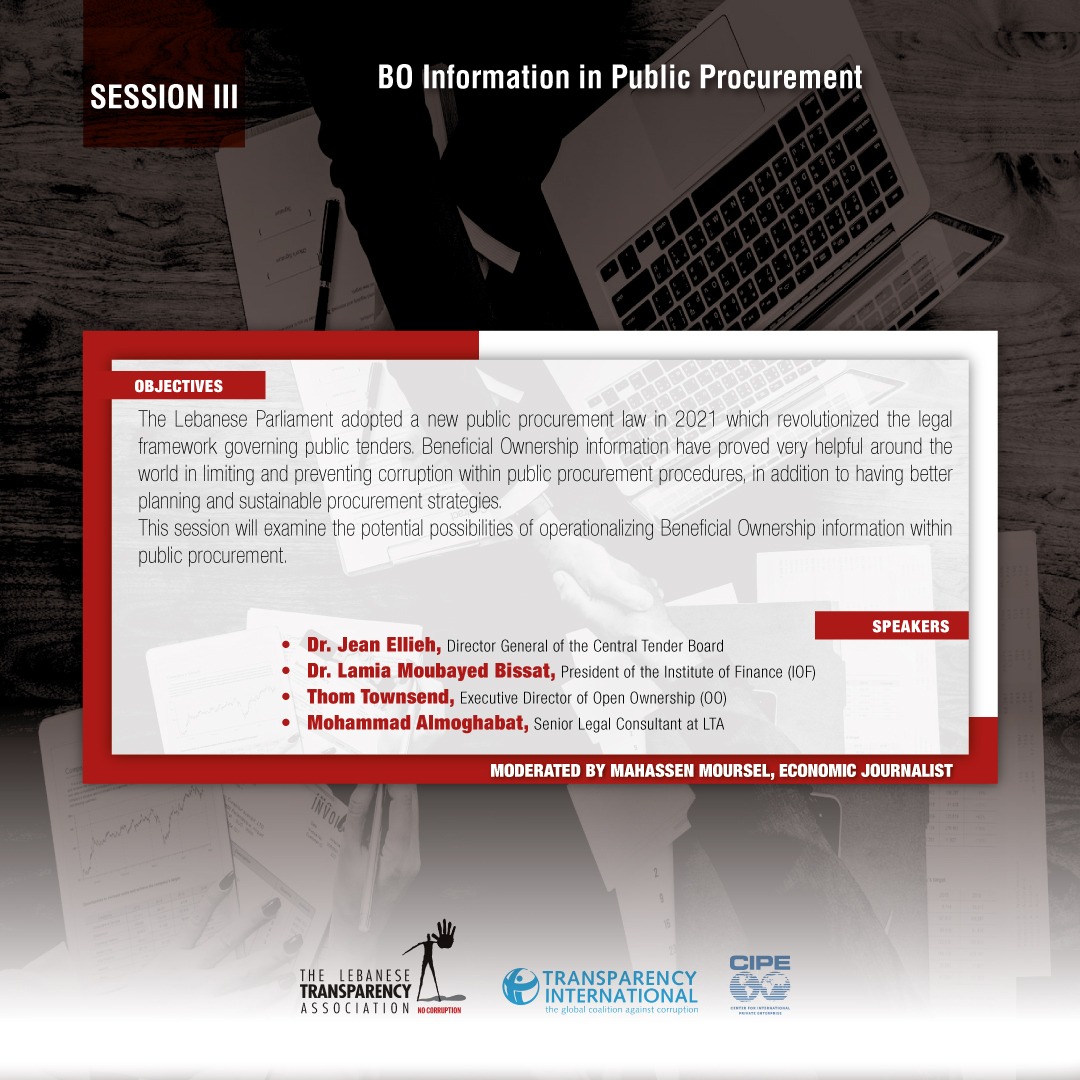 TI_Lebanon's tweet photo. Lastly, we are pleased to introduce you to our honourable speakers who will be presenting their keynote talks in our #BOtransparency national conference in the 3rd session "Beneficial Ownership Information in Public Procurement".

@elellieh | @LamiaMoubayed https://t.co/N3YWKFULqV