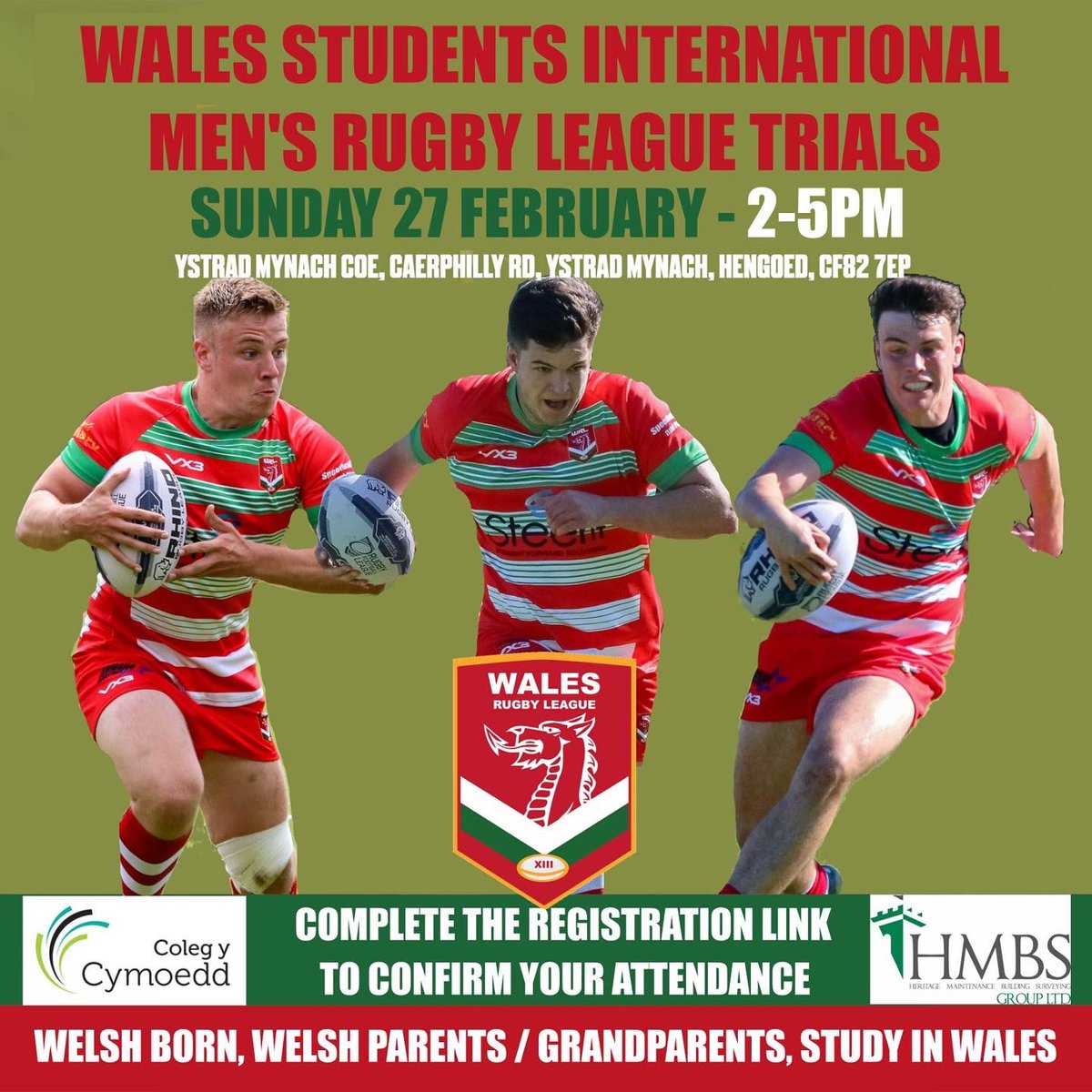 WRLStudents's tweet photo. 🏉 STUDENT TRIALS/TREIALAU MYFYRWYR

Just more days until our trials! Sign up today! 

🏴󠁧󠁢󠁷󠁬󠁳󠁿 Do you want to play for @WRLStudents #rugbyleague @IntRL men? Please complete the attached form.
1/2 https://t.co/fTCWa5edWm