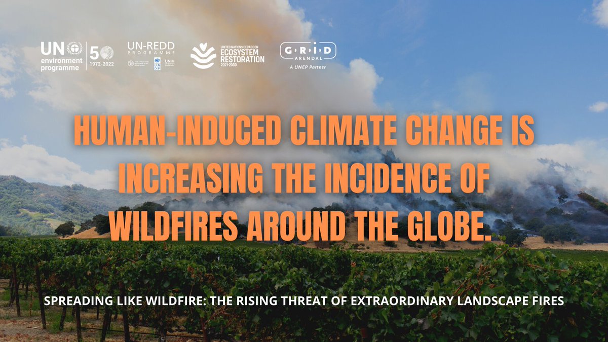 IPCC_CH's tweet photo. Human-induced #climatechange is increasing the incidence of wildfires around the globe, says new report by @UNEP and @GRIDArendal released today ahead of #UNEA50.

Read more ➡️ https://t.co/bAaoa8LI2z https://t.co/uI9ttYXsgi