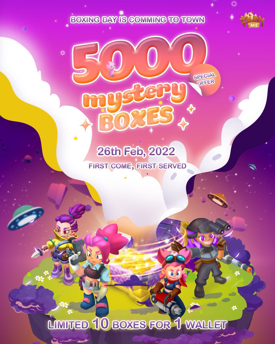 BlockchainSeed's tweet photo. @FarmMeOfficiall Mystery Boxes is coming soon⚡️

📩Date: February 26, 2022 

5000 Mystery Boxes (Land + Hero) are ready for you 🎁🎁

🤩Check #FarmMe Road Map Update: https://t.co/jzfjLnaxGa https://t.co/gmemPrFGuL