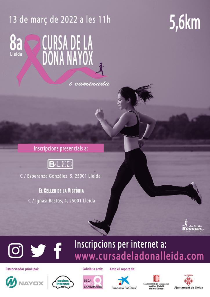 CdDLleida's tweet photo. 📣📣 INSCRIPCIONS OBERTES!! 

El 13 de març torna la Cursa més esperada de Lleida, la Cursa de la Dona Nayox 2022! 

Tenim ganes de tornar a gaudir de l’ambientàs de cada any! 

T’ho perdràs? 👉🏼 https://t.co/ESnQozTj2S

#cursadeladonanayox #cursadeladonalleida #tusíquepots https://t.co/3eifOsNehW