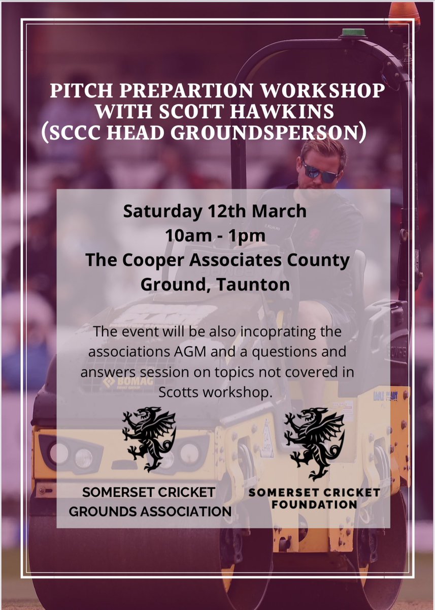 SomCricketFDN's tweet photo. 𝗣𝗶𝘁𝗰𝗵 𝗣𝗿𝗲𝗽𝗮𝗿𝗮𝘁𝗶𝗼𝗻 𝗪𝗼𝗿𝗸𝘀𝗵𝗼𝗽 𝗪𝗶𝘁𝗵 𝗦𝗰𝗼𝘁𝘁 𝗛𝗮𝘄𝗸𝗶𝗻𝘀 @SomersetCCC’s 𝗛𝗲𝗮𝗱 𝗚𝗿𝗼𝘂𝗻𝗱𝘀𝗽𝗲𝗿𝘀𝗼𝗻

🗓Saturday 12th March 10am-1pm
🏟@SomersetCCC 

For more info &amp; booking ⬇️⬇️⬇️

https://t.co/FbswWVyRoH https://t.co/GXPScJmqN1