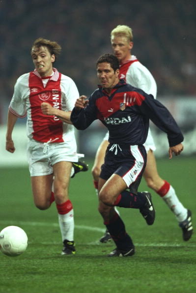 Diego Simeone in action for Atletico Madrid against Ajax in the Champions League, 1997