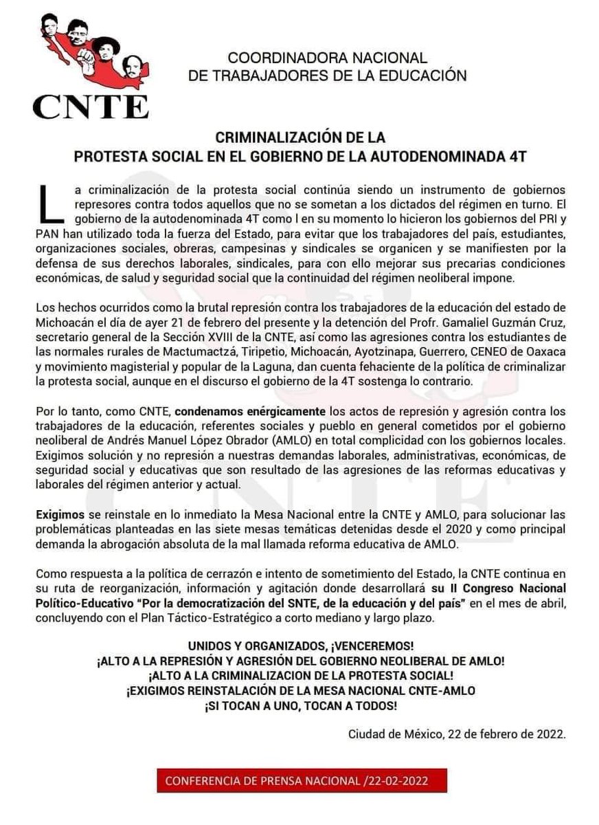MST_Mexico's tweet photo. Posicionamiento de la Coordinadora Nacional de Trabajadores de la Educación #CNTE frente a la #represión al #Magisterio y al #Normalismo y la criminalización del movimiento social https://t.co/ViWSGYOJVM