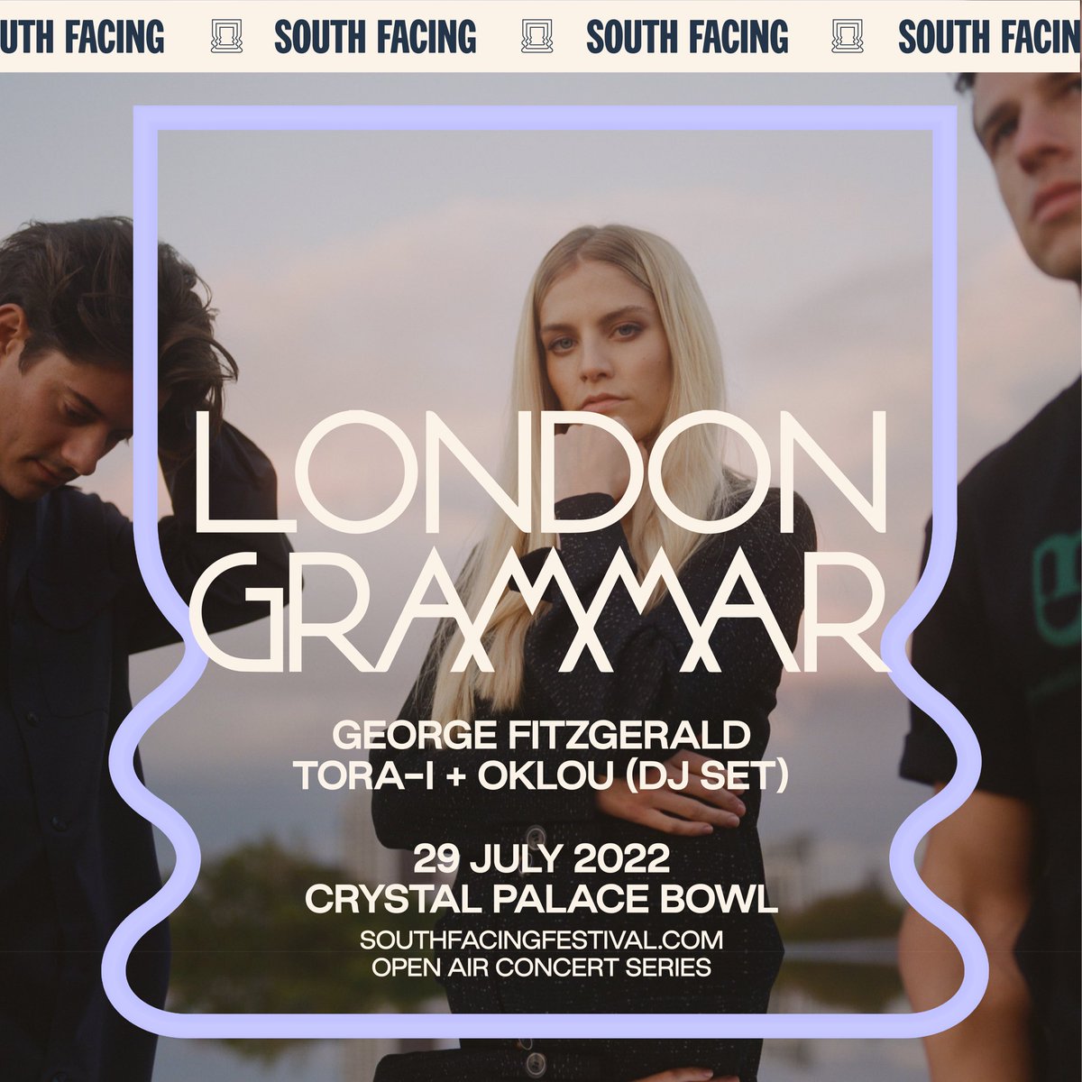 londongrammar's tweet photo. Super excited to announce we are performing at South Facing Festival 2022 with our friend @georgefitzmusic 🧡

Tickets go on sale Monday 28th February, at 11am BST

🎟️  https://t.co/8rxQLYJFU1 https://t.co/pdyLxxn6sE