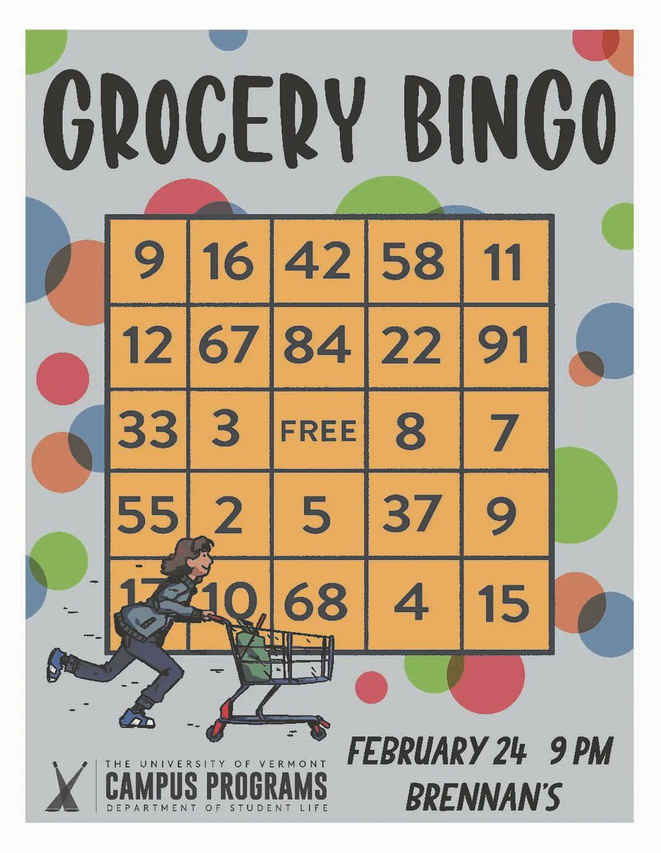 It’s baaack!! Join Campus Programs this Thursday at 9pm in Brennan's for an opportunity to play BINGO and win groceries.