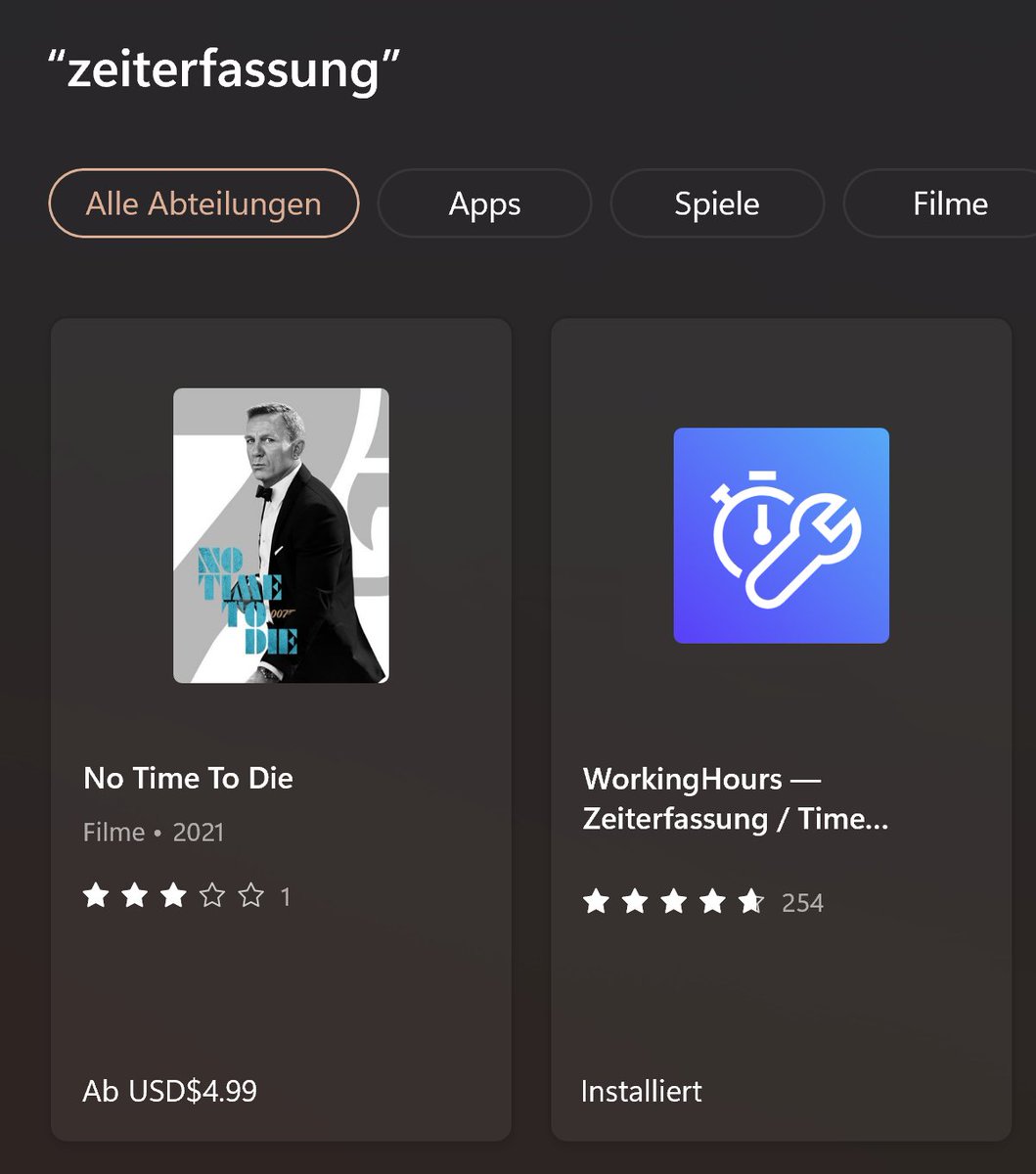 It's a great movie for sure, but I have no idea why it's shown when searching for the German term for "time tracking" in the #MicrosoftStore 😄