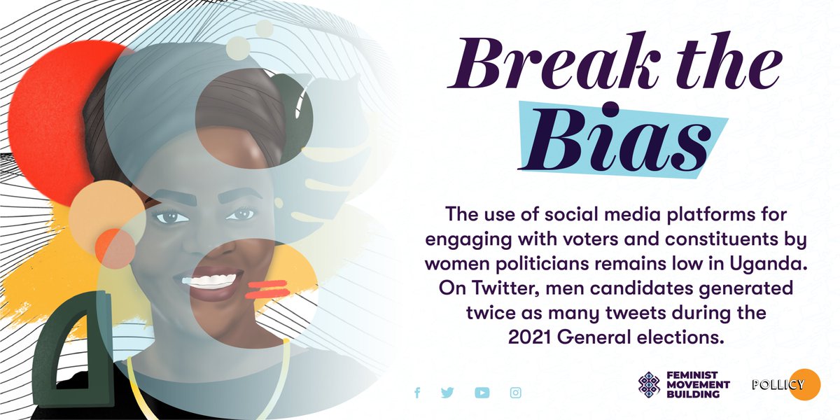 PollicyOrg's tweet photo. "The use of social media platforms for engaging with voters and constituents by women politicians remains low in Uganda. On Twitter, men candidates generated twice as many tweets during the 2021 General elections"
Full report👉https://t.co/NXozGpbJZY 

#BreakTheBias #IWD2022 https://t.co/dE9v0yT9CA