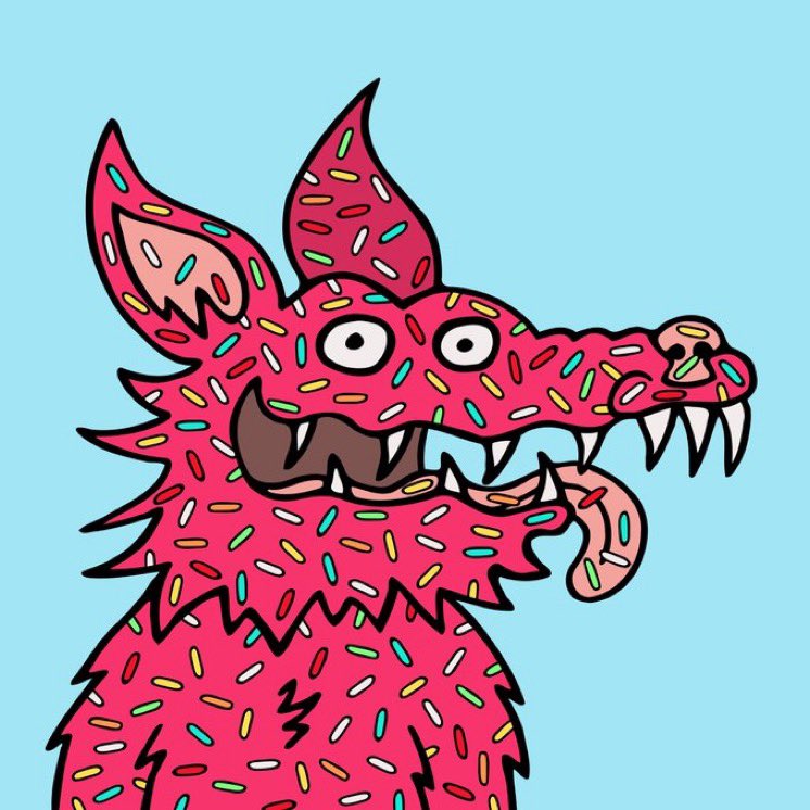 Whoa! A wild Booger Wulf appears!! The inimitable Doug of <a href="/ToyBoogers/">Toy Boogers 🍌🐱🤖👺🍕🦄🍡</a> whipped up this tasty 1/1 for the collection 🧁🐺 thx y’all for your patience… it’s nearly time… ⏳