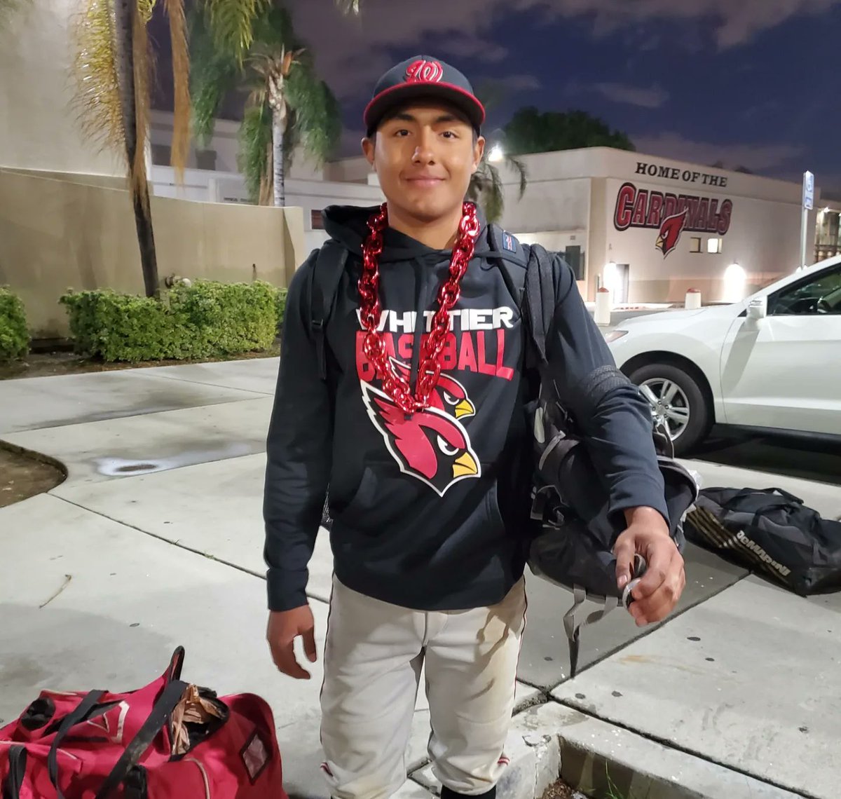 WhittierBsbl's tweet photo. Cardinals come away with a 17-1 W over Bell Gardens. Junior Cameron Palomo earns the Cardinal Chain going 3-3 w/ a triple and 2 SBs. The Cardinals are now 3-1 on the season. @SGVNSCORES @James_Escarcega https://t.co/uGNdLH9Koe