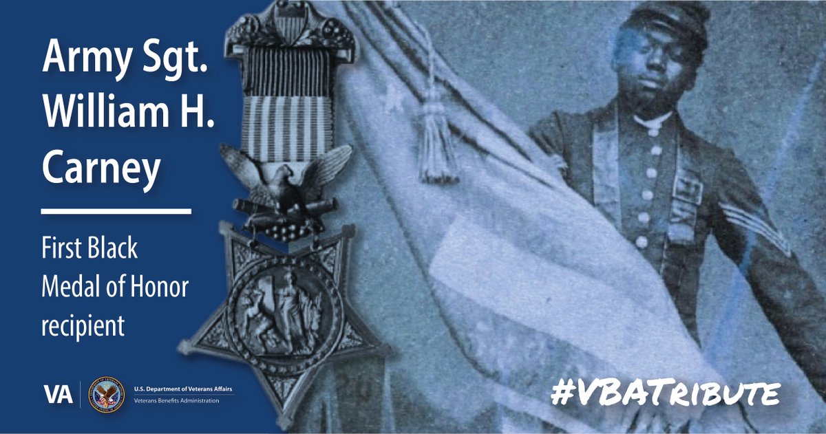 VAVetBenefits's tweet photo. #VBATribute | Army Sgt. William H. Carney was the 1st Black recipient of the Medal of Honor. He earned the award for protecting the American flag during a battle at Fort Wagner. Carney lost a lot of blood and nearly lost his life but never allowed the flag to touch the ground. https://t.co/CCey4ywltQ