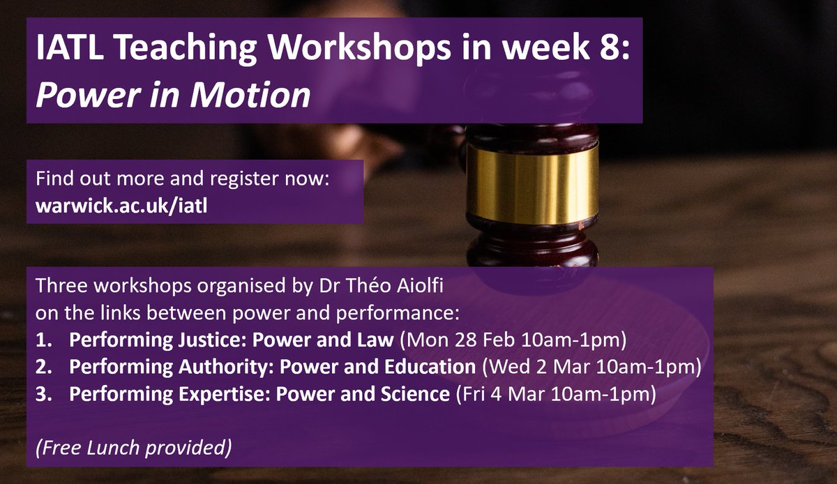 An exciting opportunity to get involved in IATL's new teaching workshops, Power in Motion, organised by Dr Theo Aiolfi. The workshops will cover the concept of Power in Motion. Register here: warwick.ac.uk/fac/cross_fac/…